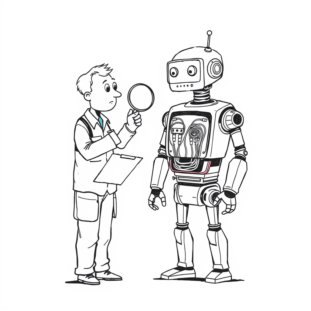 Marcus inspects the robot before it touches anything